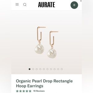 Aurate Organic Pearl Drop Rectangle Hoop Earrings in Rose Gold